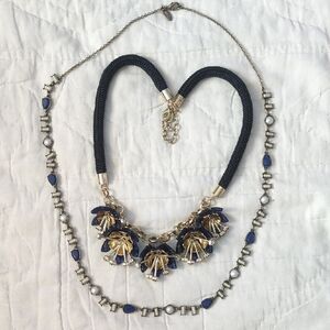 Ann Taylor Gold and Blue Floral Necklace